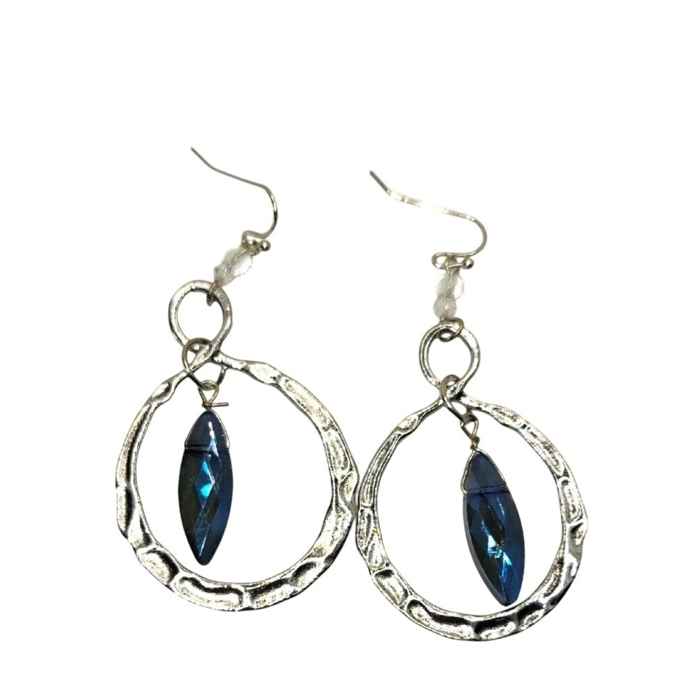Silver and Blue Dangle Earrings‎